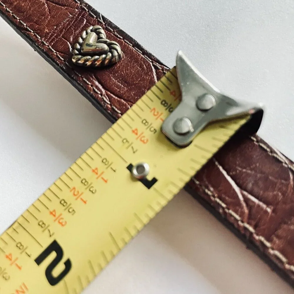 Brighton Kids Brown Leather Belt 27 Inches Silver Toned Buckle and Heart Conchos